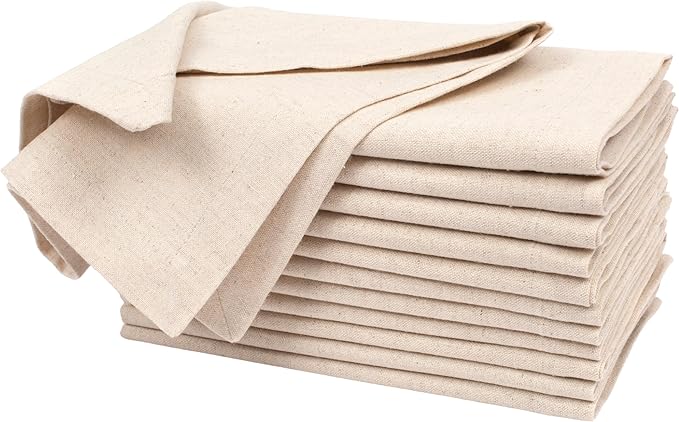 Flax Linen Cotton Cloth Napkins Set of 12-18x18 inch Dinner Napkins, Machine Washable, Soft & Durable for Home, Restaurants, Events - Natural Color