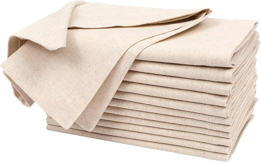 Flax Linen Cotton Cloth Napkins Set of 12-18x18 inch Dinner Napkins, Machine Washable, Soft & Durable for Home, Restaurants, Events - Natural Color