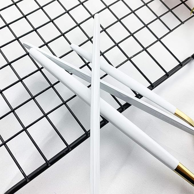 JASHII Flatware Serving Set 24 Piece, Stainless Steel Silverware Set, White Gold Cutlery, Modern Elegant Tableware for Party, Christmas, Dinner