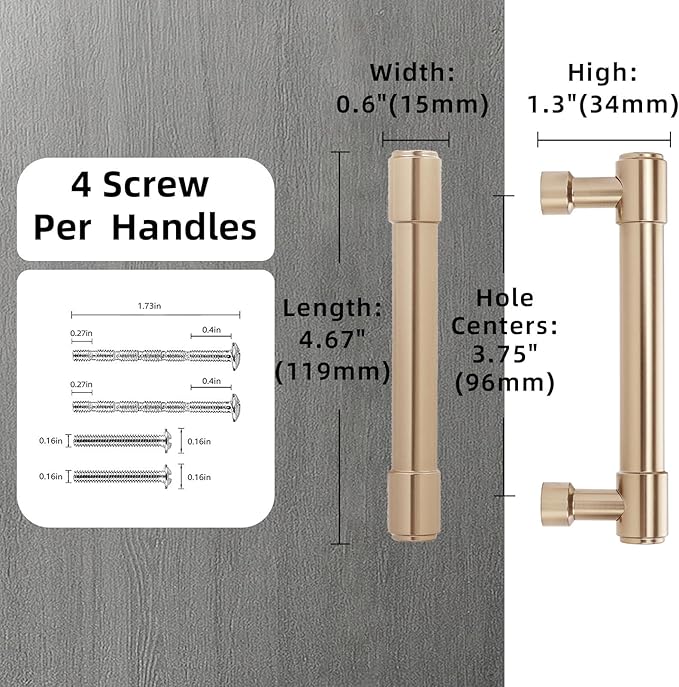 10 Pack Champagne Bronze Pulls 3-3/4 Inch(96mm) Hole Centers Kitchen Cabinet Handles Zinc Alloy Champagne Drawer Pulls