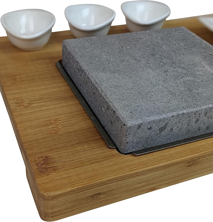 Black Rock Grill Steak On The Stone Set, Hot Rock Grill Table Top Lava Cooking Stone (One Standard Set)