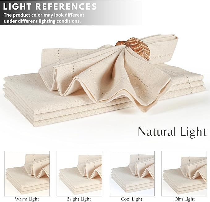 Ramanta Home Cloth Dinner Napkins in Cotton Flax Fabric with Hemstitched & Tailored Mitered Corner Finish Size 20x20 inch Set of 12