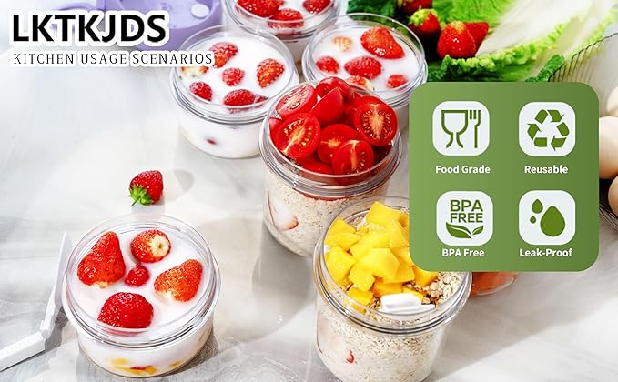 Container Food Overnight Oats Containers with Lids, Folding Spoons 26 oz Plastic Mason Jars Containers with Lids Portable Cereal and Milk Container on The Go (yellow Oatmeal Cup)