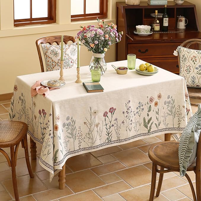 Floral Tablecloth for Rectangular Tables,Linen Table Cloth with Colorful Flowers Pattern,Heavy Durable Table Cover for Dining Thanksgiving Kitchen Decor Party Banquet Christmas,63"*102"
