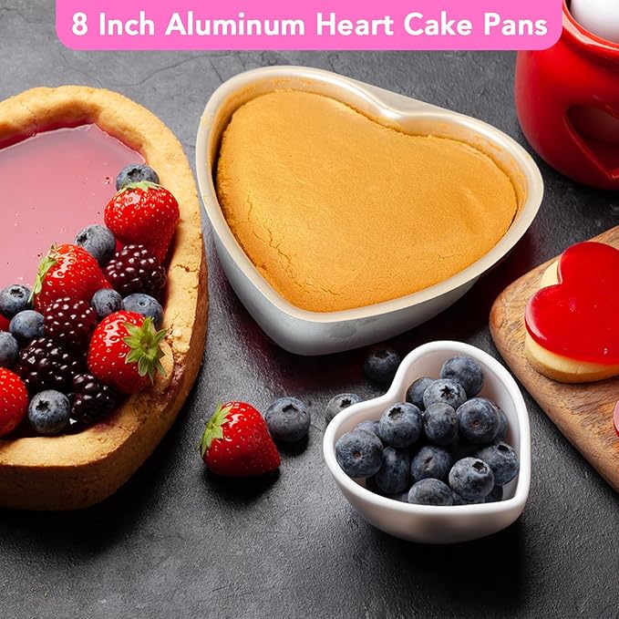 3-Pack 8-Inch Heart Shaped Cake Pans, Durable Anodized Aluminum Pans with Fixed Bottom, Ideal for Baking, DIY Projects, Birthdays & Weddings, Heart Pans Chiffon Cake Mold for Oven Baking
