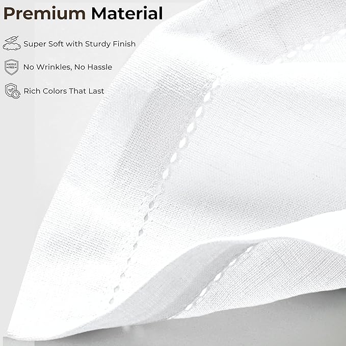 Ramanta Home White Cloth Dinner Napkin Set of 12-18x18 Inch, Premium Cotton Linen Flax Hemstitched Napkins, Soft Durable Washable for Everyday Use Thanksgiving Christmas Parties Halloween