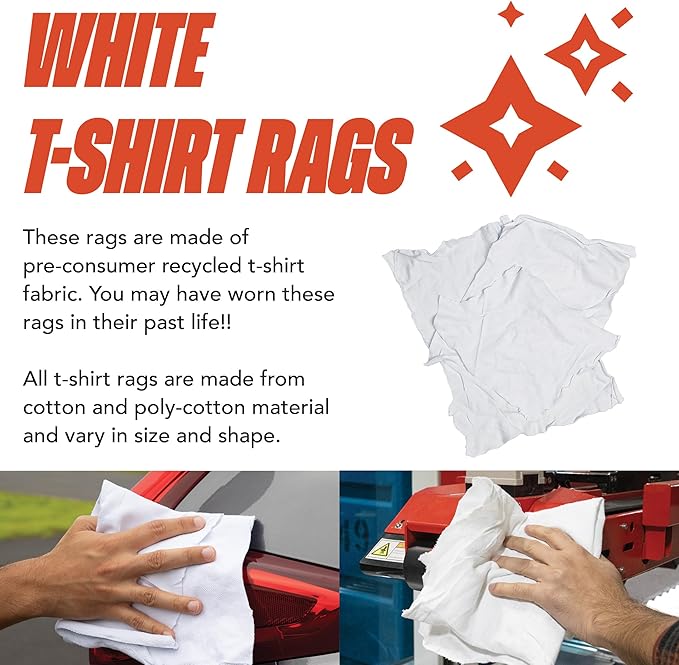 Arkwright Tshirt Box of Rags - 50 lb Box - Low Lint, Streak-Free Multipurpose Professional Cotton Cleaning Cloths for Stain, Paint, Wood, and Grease, White