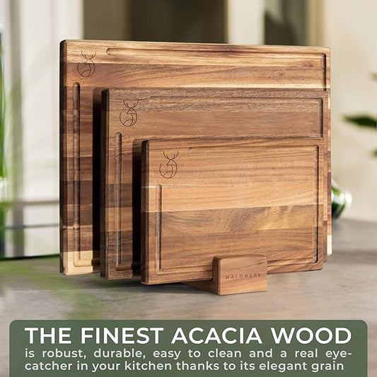 WALDWERK Cutting Board Set (15.75 x 12/13 x 9.5/10 x 7 in) out of Solid Acacia Wood - 0,8 in Thick Cutting Boards for Kitchen - Wood Cutting Boards - Wooden Chopping Boards for Kitchen