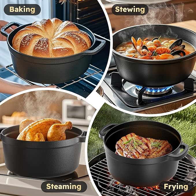 5QT Cast Iron Dutch Oven for Bread Baking, Proofing Basket Sourdough Starter Kit, Bread Making Pan Pot with Lid, Sour Dough Tools Set Includes Lame Supplies, Gifts for Baker