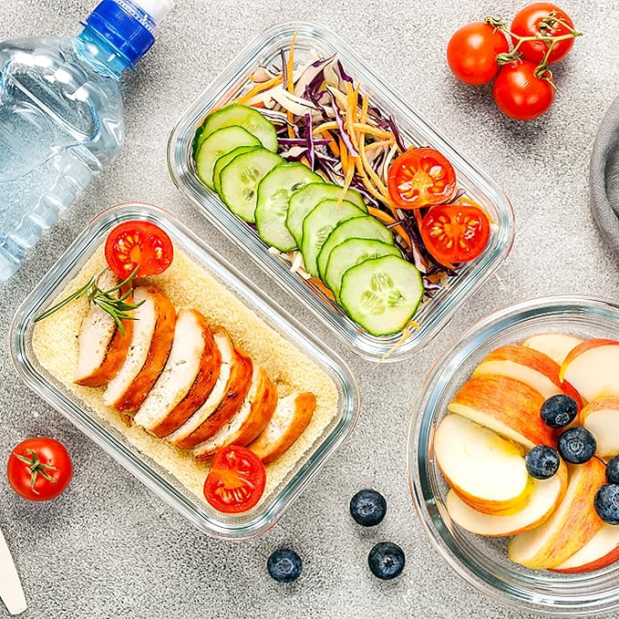 VERONES 10Pack Glass Meal Prep Containers, Airtight Glass Lunch Containers,Stackable Glass Food Storage Containers Set with Lids,Exclusive of BPA, for Microwave,Oven, Freezer&Dishwasher Friendly,Pink