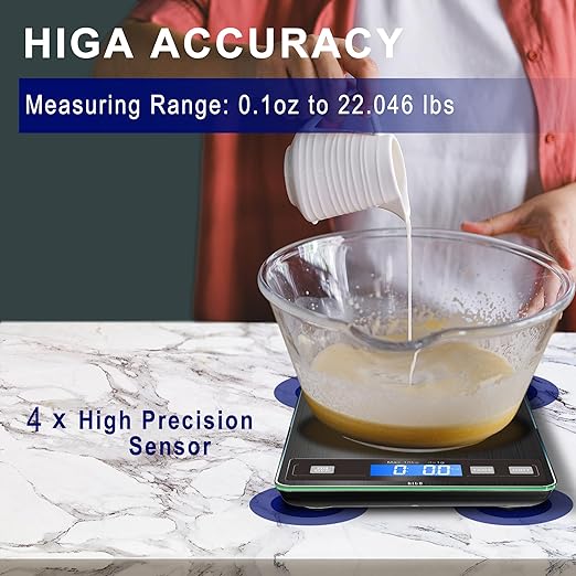 hito Food Scale 22lb Digital Kitchen Scale Rechargeable Waterproof Weight Grams and oz 1g/0.1oz Precise, for Weight Loss, Cooking and Baking, Black
