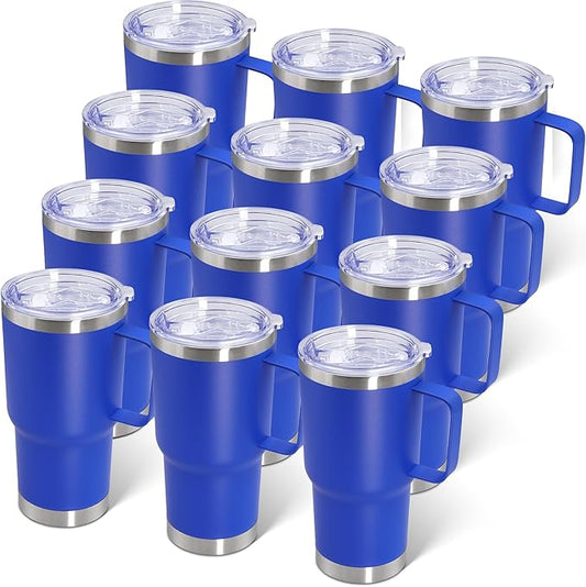 20 oz Tumbler with Handle and Lid, Stainless Steel Tumbler Insulated Travel Coffee Mug, Spill Proof Double Wall Vacuum Tumbler Cup Keep Drink Hot & Cold, Dark Blue, 12 Pack