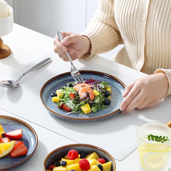 vancasso PLAYA Plates and Bowls Sets, 12 Pieces Grey-Blue Dinnerware Sets for Kitchen, Reactive Glaze Dishes Set for 4, Dishwasher and Microwave Safe