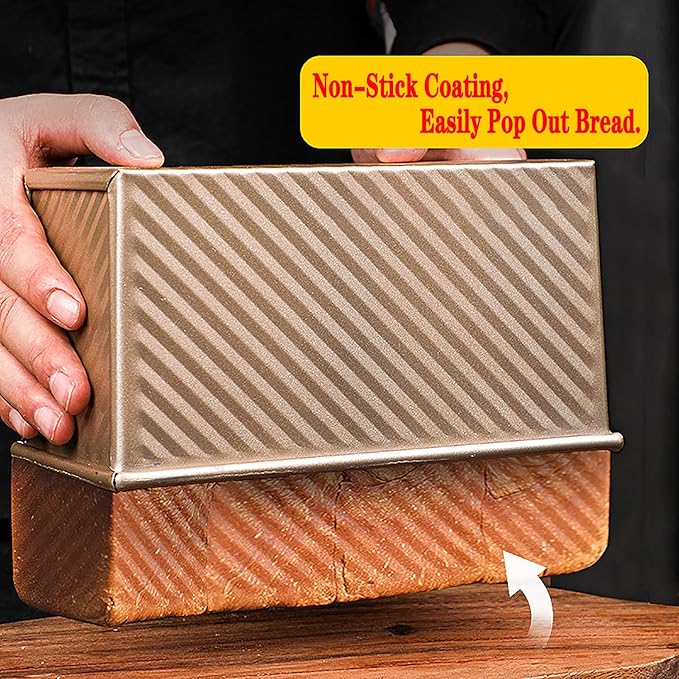 Pullman Loaf Pan with Lid, Aluminum Nonstick Bakeware for Baking Bread, 1 lb Dough Capacity