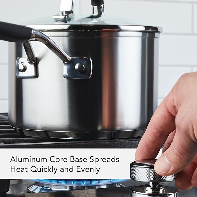 KitchenAid Induction Saucepan with Lid, 3 Quart, Brushed Stainless Steel