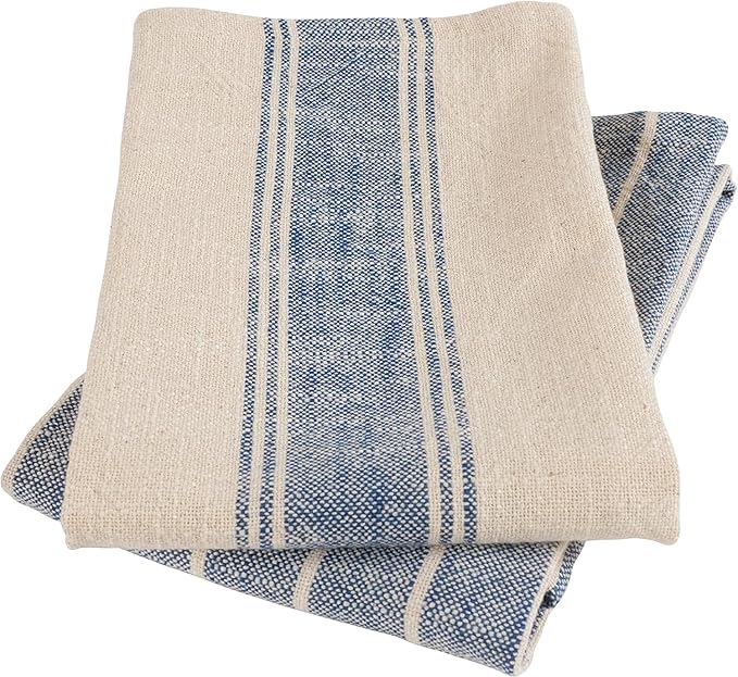 KAF Home Natural Rustic Farmhouse Slubbed Kitchen Towel | 100% Cotton Dish Towel, 18 x 28 Inches | Soft and Absorbent (Navy, Set of 4)