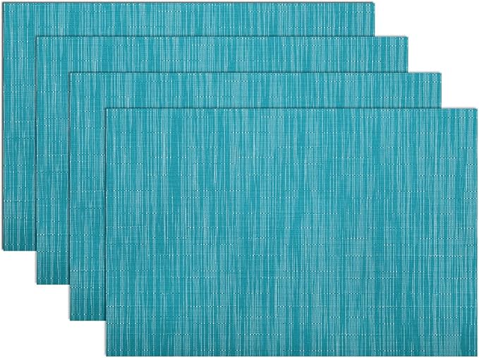 SHACOS Woven Vinyl Placemats Set of 4 Wipe Clean PVC Heat Resistant Place Mats Durable Waterproof Stain Resistant Indoor Outdoor Table Mats (4, Teal Blue)