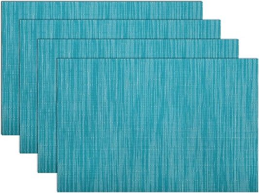 SHACOS Woven Vinyl Placemats Set of 4 Wipe Clean PVC Heat Resistant Place Mats Durable Waterproof Stain Resistant Indoor Outdoor Table Mats (4, Teal Blue)