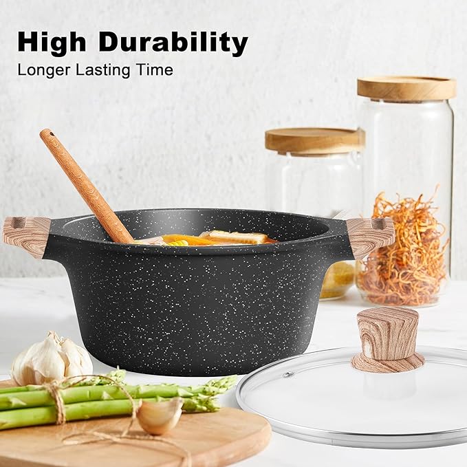 Caannasweis Pots and Pans Set, Nonstick Kitchen Cookware Sets, Granite Pot and Pan, Cooking Pans Pots Set (Classic Black, 20 Piece Cookware set)