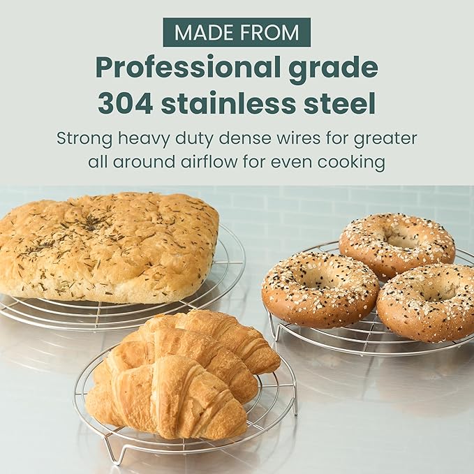 Ultra Cuisine 3 Set Round Cooling Racks for Cooking and Baking – Oven & Dishwasher-Safe, 100% Stainless Steel Steaming and Baking Rack - Fits Air Fryer, Pressure Cooker & Cake Pan (7.5, 9 & 10.5 Inch)