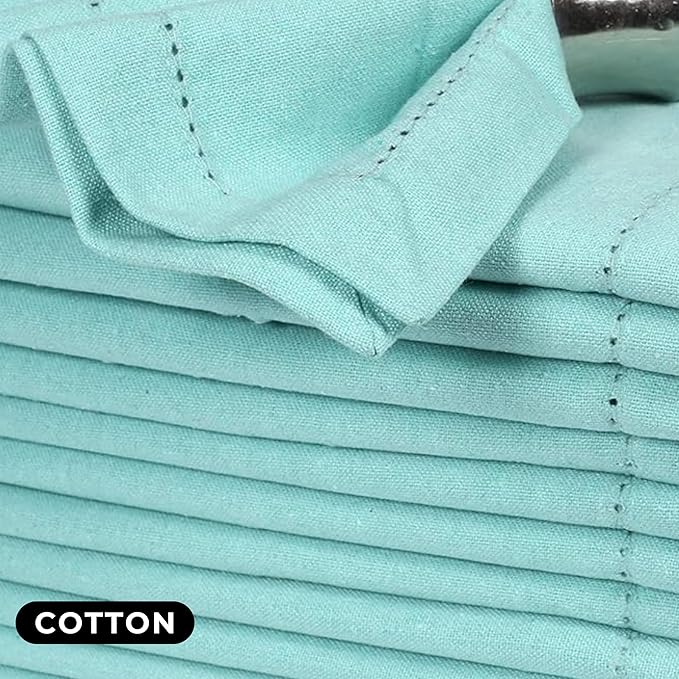 Bedding Craft Cotton Cloth Dinner Napkins Set of 12 – 18x18 Aqua with Hemstitched Mitered Corners – Reusable Machine Washable Napkins for Weddings, Parties & Table Decorations