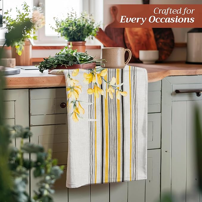 Maison d' Hermine Kitchen Towels Set of 3 100% Cotton 27.50" x 20" Reusable Cloth Tea Dish Towels Absorbent with Hanging Loop for Kitchen, Home, Dining, Cocktail Parties Spring/Summer (Candice)