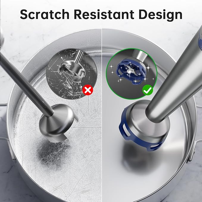 Immersion Blender Handheld Corded Hand Blenders Set 1100W, Trigger Variable Speed 5 in 1 Stick Emulsifier with Chopper, Whisk and Frother for Soup, Baby Food and Smoothies, Navy Blue