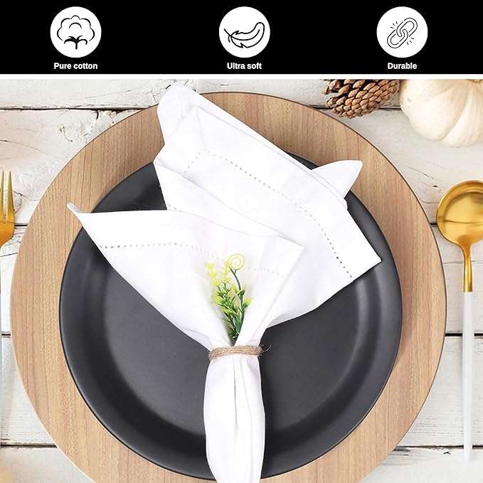 Bedding Craft White Cotton Cloth Dinner Napkins Set of 72 – 18x18 Hemstitched with Mitered Corners – Elegant Machine Washable Fabric Napkins for Weddings, Banquets & Events