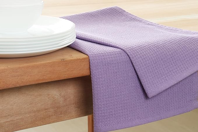 PurpleEssences Waffle Weave Kitchen Towel, 100% Cotton, 15x25 Inches, with Hanging Loop Ultra Soft Absorbent Quick Drying Dish Cloth, Tea and Hand Towels, 6 Pack - Christmas Holiday Winter - Lavender