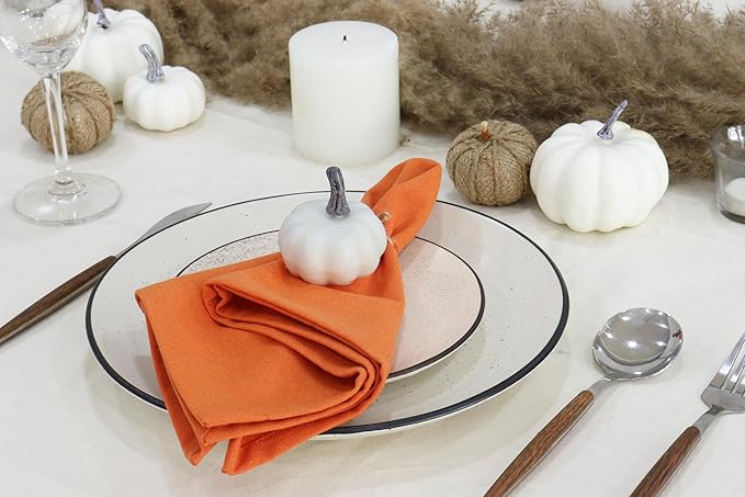 PurpleEssences Set of 12 Cloth Dinner Napkins 100% Cotton 18x18 Inch - Soft Durable Washable - Ideal for Farmhouse Party Fall Thanksgiving - Perfect Everyday Use Table Linen - Orange