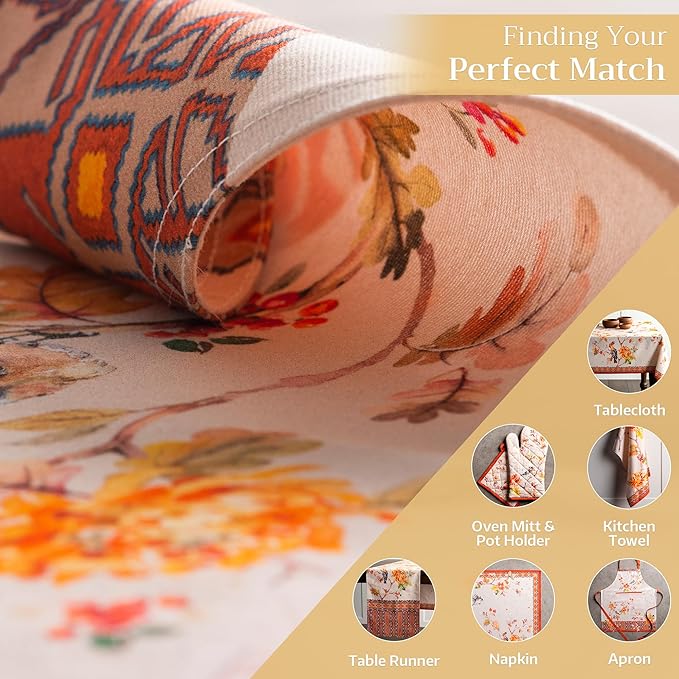 Maison d' Hermine Placemats Set of 4 100% Cotton Washable Cloth Place Mats, Reusable Table Mats for Thanksgiving Christmas Decorations Kitchen Dining Party Wedding (Kelim - Prairie, 13" x 19")