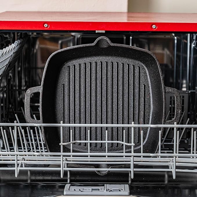 10 Inch Cast Iron Grill Pan & Skillet, Pre-Seasoned Stovetop Griddle Pan with Dual Handles for Indoor Cooking, Frying, Grilling, Searing Steak & Meat on Gas, Electric, Induction Cooktops