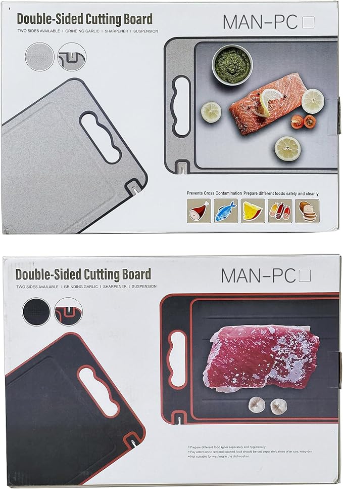 MAN-PC Stainless Steel Cutting Board,Double Sided Steel Cutting Boards for kitchen,Stainless Steel/Wheat straw pp Large Board for meat,non toxic Chopping,14’’×9.6’’ Inch, Dishwasher Safe