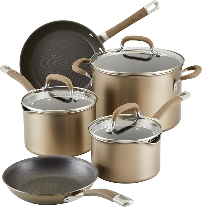 Circulon Premier Professional Hard Anodized Nonstick Cookware Induction Pots and Pans Set, 8 Piece - Bronze