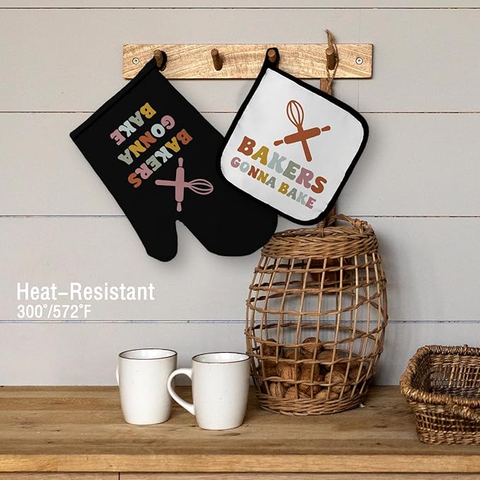 Baker Oven Mitts and Pot Holders Sets, Bakers Gonna Bake Oven Mitts, Best Gifts for Bakers, Funny Baking Over Mittens for Kitchen Decor, Baking Lover Over Gloves Gifts