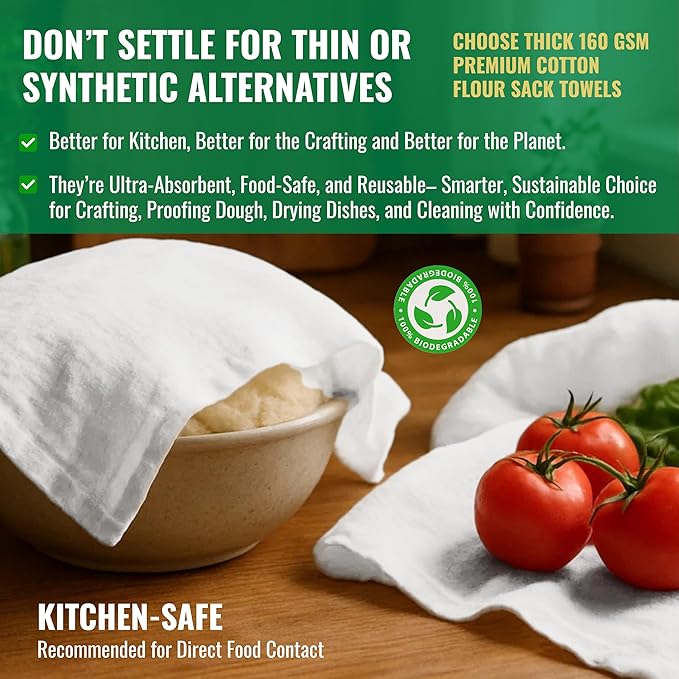 Flour Sack Towels | Tea Towel for Crafts| Kitchen | Dish | Cotton Blank Towel for Embroidery| Baking Bread Proofing Linen Cover| Thick Absorbent Quick Dry | 2 Pack 18"x28" White