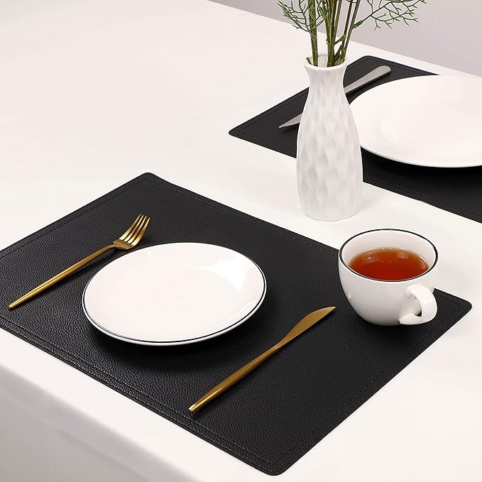 Faux Leather Placemats, PU Table Mats, Set of 4, Waterproof, Stain Resistant, Heat Resistant, Non-Slip Easy to Clean for Kitchen Dining Table,Conference Table