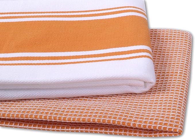 AMOUR INFINI Cotton Kitchen Towels - Set of 4 Highly Absorbent, Ultra Soft Waffle Weave Tea Towel with Hanging Loop - 20x28 Inch Quick Drying Dish Cloths for Cleaning (Orange)