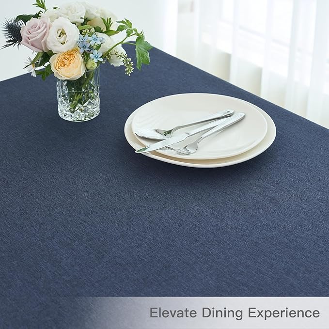 maxmill Square Linen Tablecloth Water Resistance Antiwrinkle Spillproof Stain Proof Fabric Table Cloth, Decorative Fabric Table Cover for Banquet Party Event Holiday Dinner, 70 x 70 Inch, Navy Blue