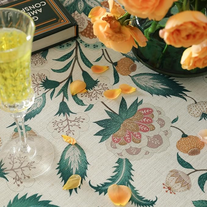 patdrea Designer French Table Cloth for Rectangle Tables,Vintage Italian Floral Tablecloth,Country Summer Linen Tablecloth,Wrinkle Free Table Cover for Kitchen Dining,Christmas,63" x 102"