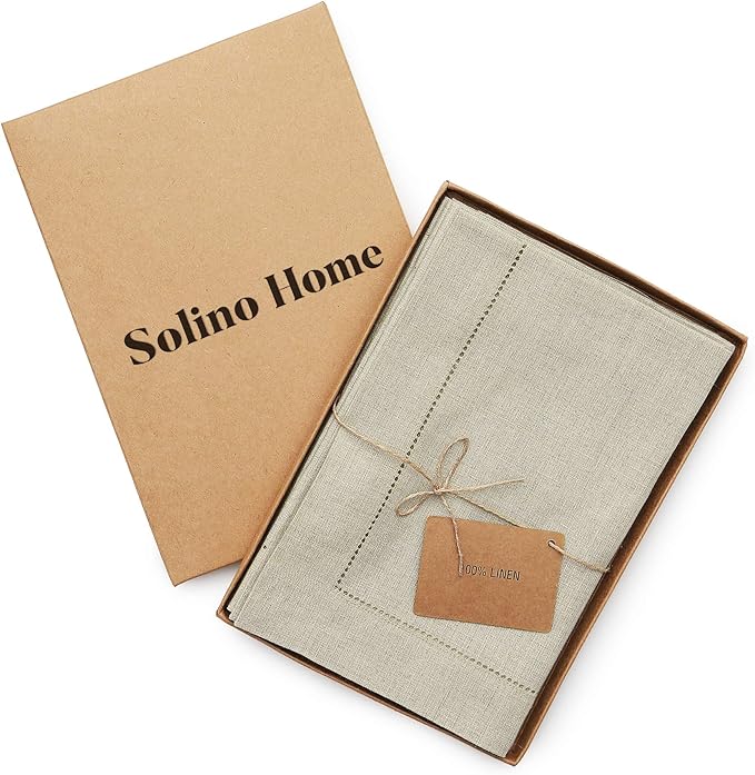 Solino Home Natural Linen Napkins Set of 6-100% Pure Linen Hemstitch Dinner Napkins 20 x 20 Inch for Fall, Autumn, Thanksgiving, Christmas, Holiday - Classic Hemstitch
