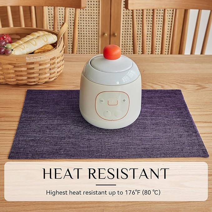 Softalker Faux Linen Placemats Set of 12-12 x 18 Inch, Heat Resistant Double Layered Durable Burlap Farmhouse Place Mats, Non-Slip Washable Rustic Table Mats for Dining, Kitchen, Party（Purple