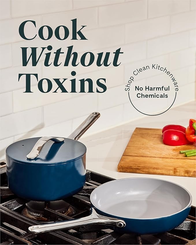 Caraway Mini Cookware Set - Non-Stick Ceramic Fry Pan (1.05 qt, 8") & Sauce Pan (1.75 qt) - Non Toxic, PTFE & PFOA Free - Oven Safe & Stovetop Agnostic (Gas, Electric & Induction) - Marigold