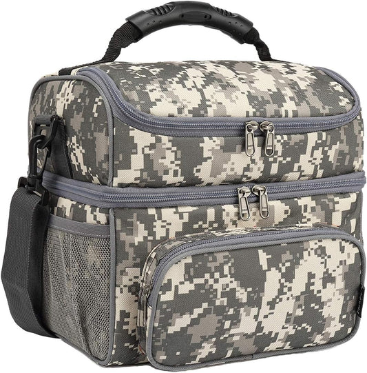 FlowFly Double Layer Cooler Insulated Lunch Bag Adult Lunch Box Large Tote Bag for Men, Women, With Adjustable Strap,Front Pocket and Dual Large Mesh Side Pockets