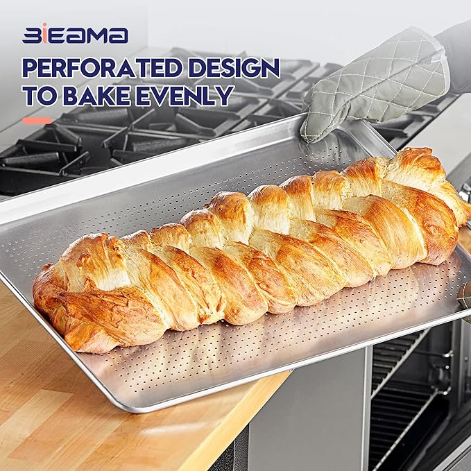 6 Pack Full Size 18" x 26" Aluminum Baking Sheet Pan Perforated, Commercial Bakery Equipment Cookie Sheets, NSF Approved Baking Tray