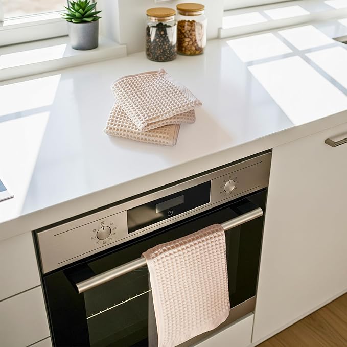 PÜSKÜL Waffle Kitchen Towels - Premium 100% Turkish Organic Cotton Ultra Soft Quick Dry Absorbent Lint Free Hand Dish Towel 32X16 Inches (3, Natural Beige)