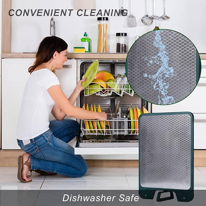 Double Sided 304 Stainless Steel Cutting Board with Self Stand Hanle, Large Plastic Chopping Board for Kitchen, Deep Juice Groove Non-slip Cooking Board, Dishwasher Safe