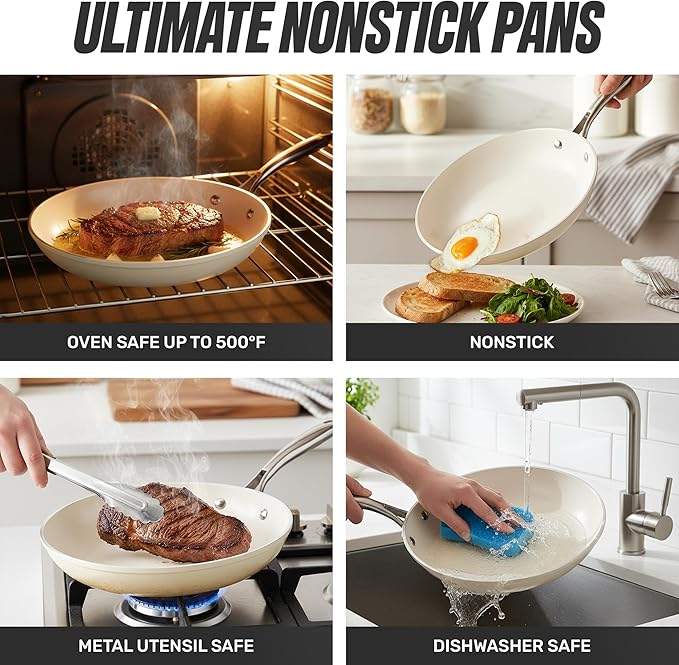 GOTHAM STEEL 20 Pc Ceramic Cookware Set Nonstick, Ceramic Pots and Pans Set Non Stick for Kitchen with Bakeware, Cooking Utensils & Steamer, Non Toxic PFOA PFOS Free, Oven & Dishwasher Safe