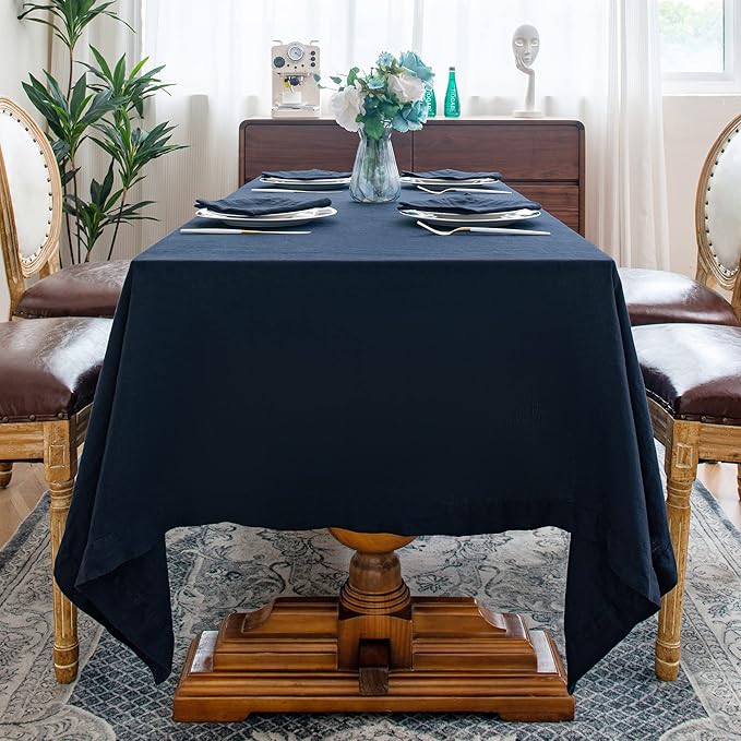 Linen World Linen Tablecloth, 100% French Linen Navy Tablecloth 120" x 60" Inch, Washable Rectangular Tablecloth for Dining, Outdoor, Weddings and Restaurants, Decorative Valentine Easter