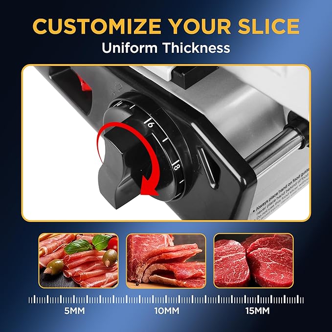 Meat Slicer, Electric Deli Meat Slicer with 8.7" Stainless Steel Blade, Adjustable Thickness slicers for Home Use, Easy to Clean, Cuts Meat, Bread, Cheese and Deli, Silver